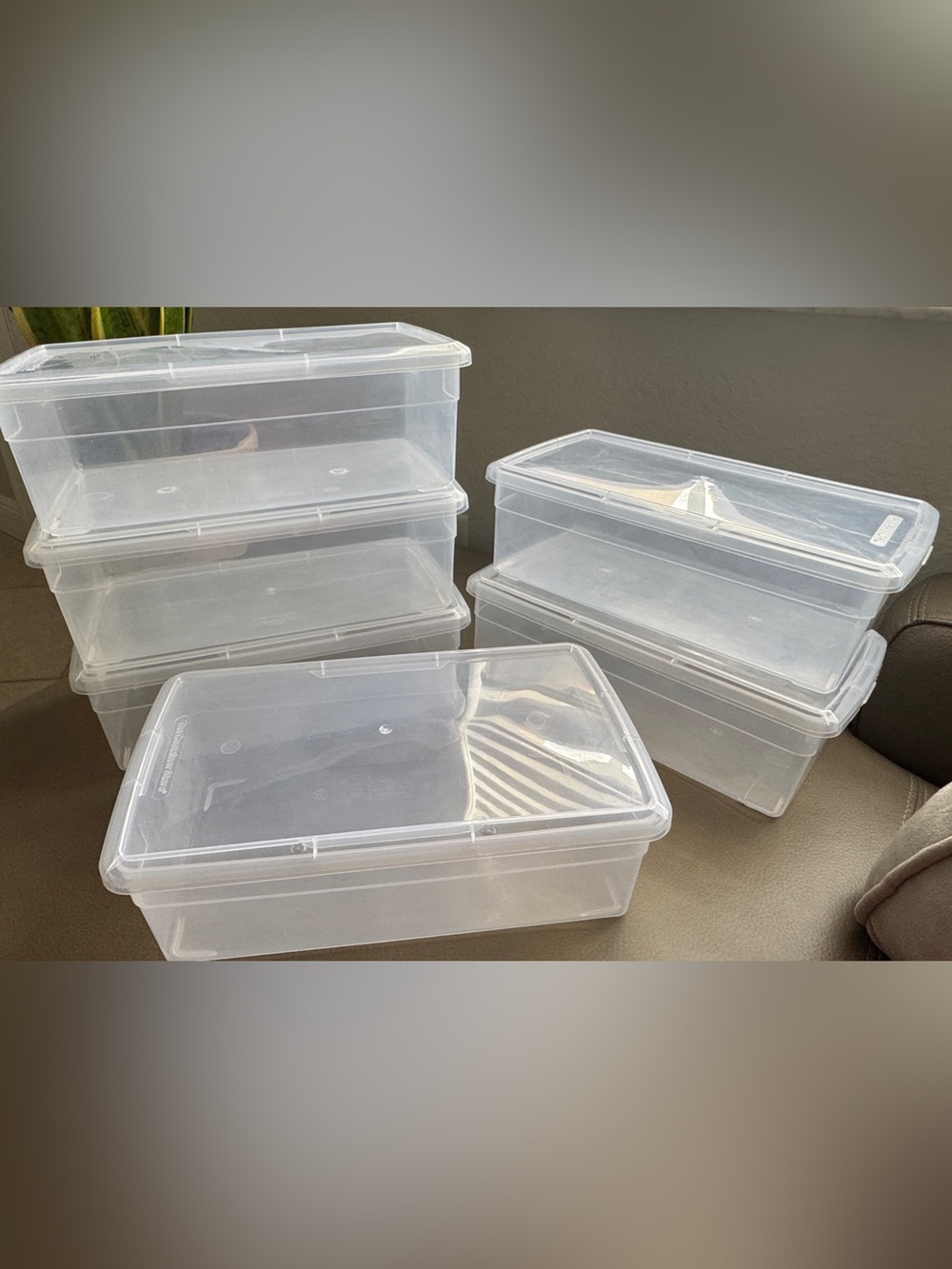 The Container Store Clear Plastic Storage Boxes - Set of 6 Stackable Organizers